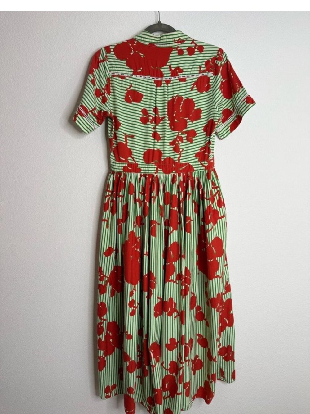 Hunter Bell Colby Midi Dress - Green Striped Cotton Sz Medium - Picture 2 of 10